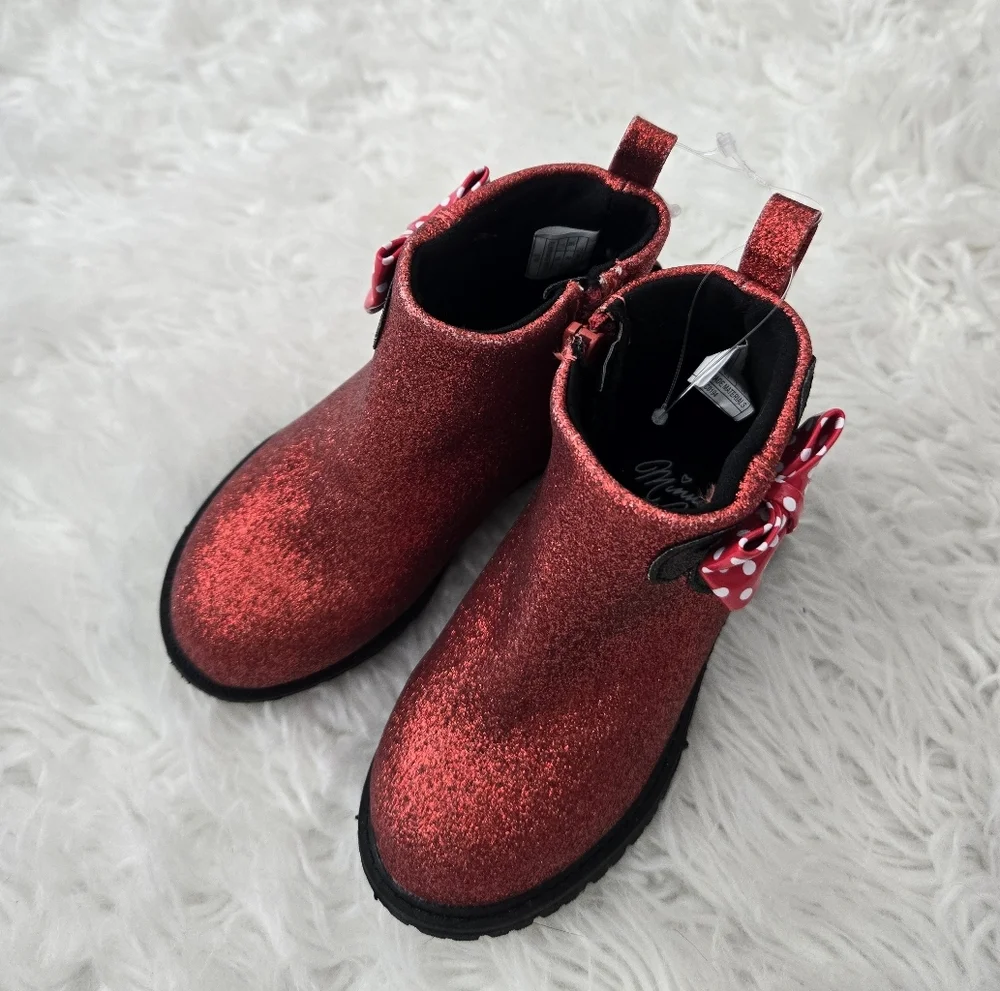 Minnie Mouse Red Glitter Chelsie Boots. Size 7. New. - Picture 2 of 6